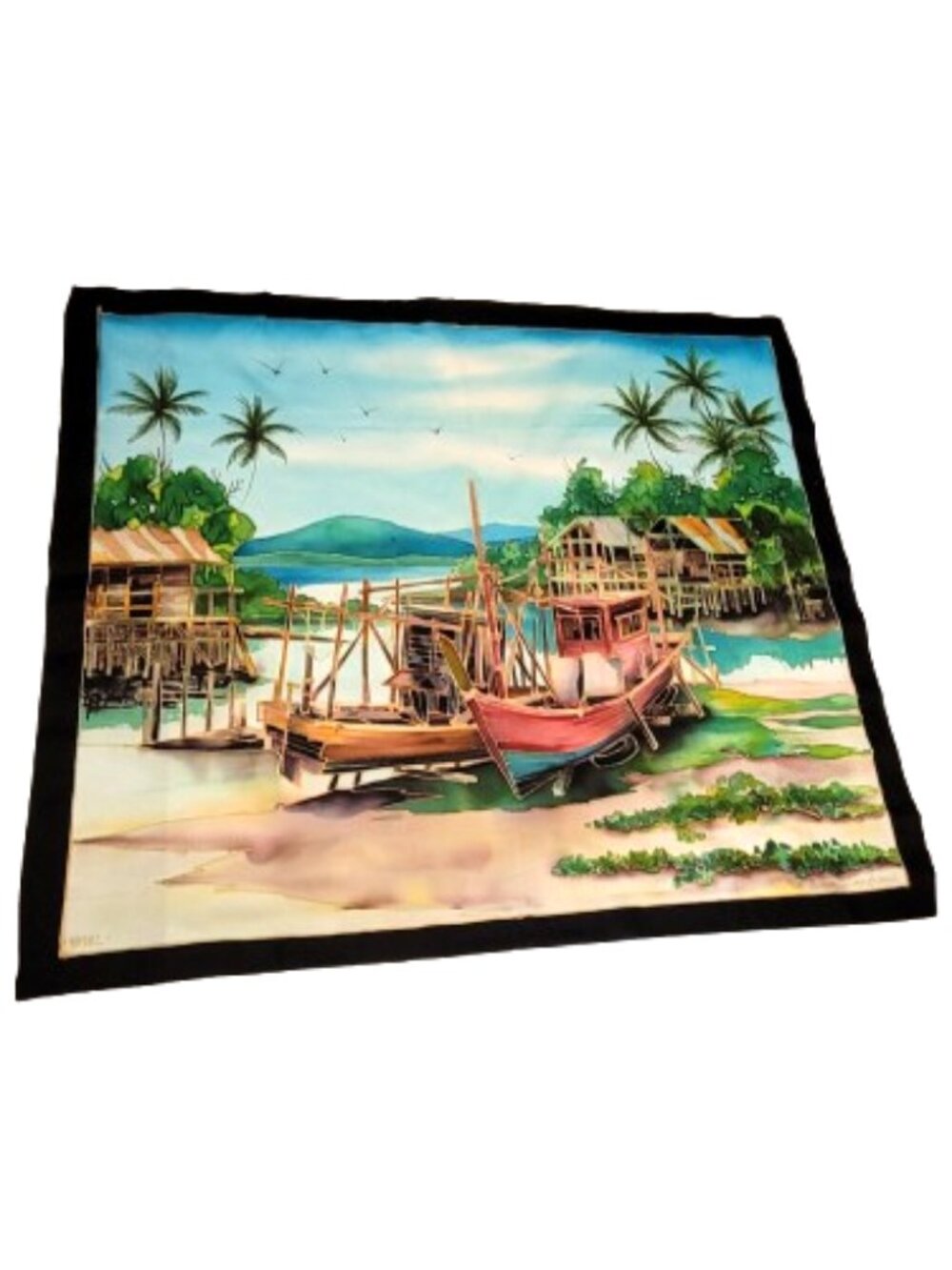 Original Painting Signed Malaysian Batik Painting Fishing Village Wall Painting